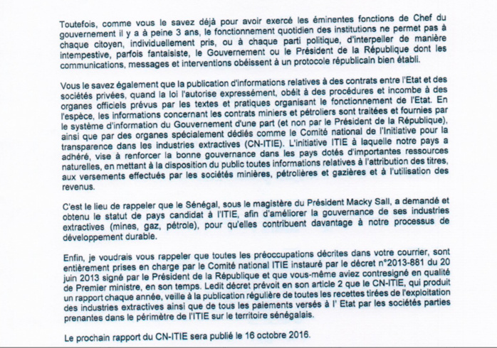 Pétrole et gaz de la République du Sénégal : Le Premier ministre Mahammad Boun Abdallah Dionne répond à Abdoul Mbaye 