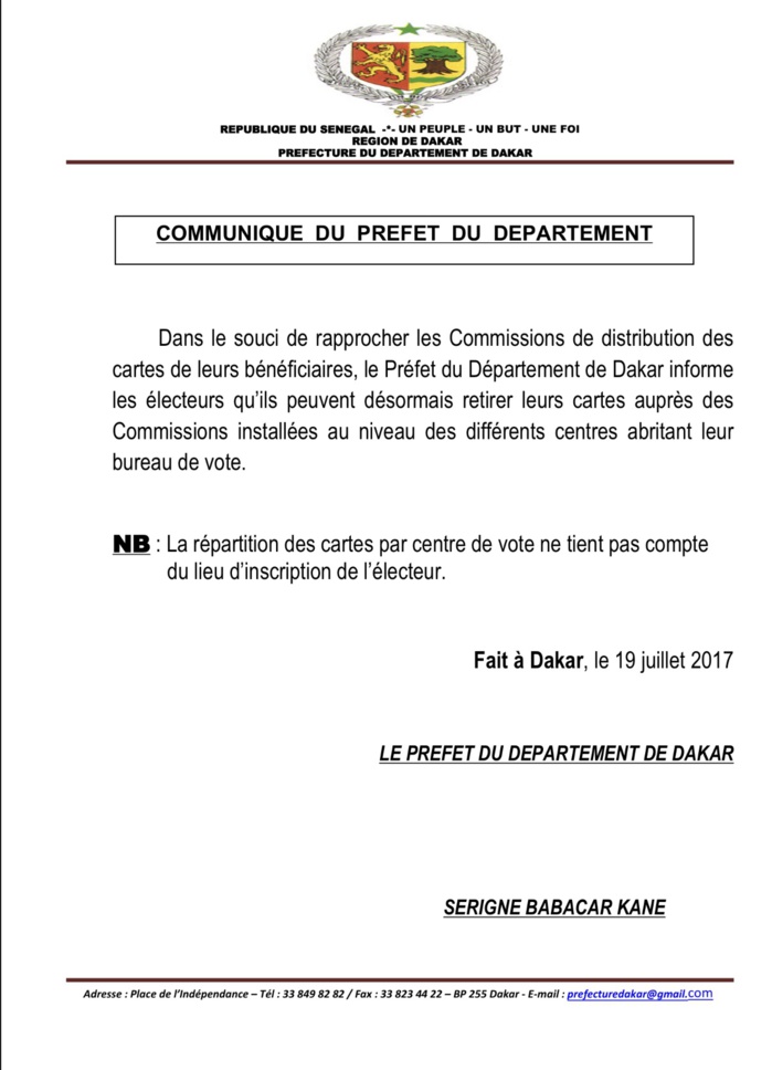 LÉGISLATIVES : Les électeurs peuvent désormais retirer leurs cartes dans les Commissions installées dans les centres de vote (DOCUMENT)