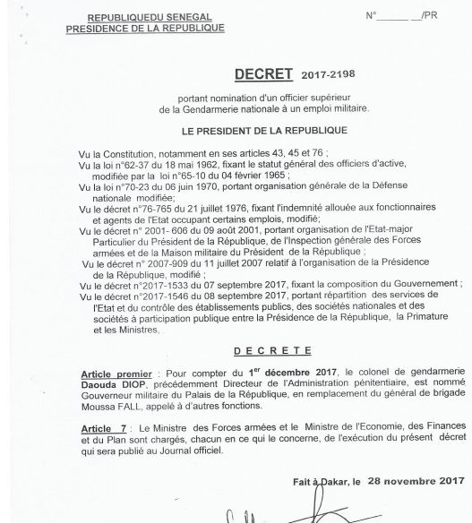 Exclusif- Jeux de chaise musicale à la DAP: le Colonel Daouda Diop remplacé par le Colonel Jean Bertrand Bocandé Exclusif- Jeux de chaise musicale à la DAP: le Colonel Daouda Diop remplacé par le Colonel Jean Bertrand Bocandé