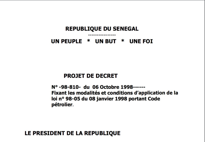 Décret N° -98-810- du 06 Octobre 1998 fixant les modalités et conditions d’application de la loi n° 98-05 du 08 janvier 1998 portant Code pétrolier.