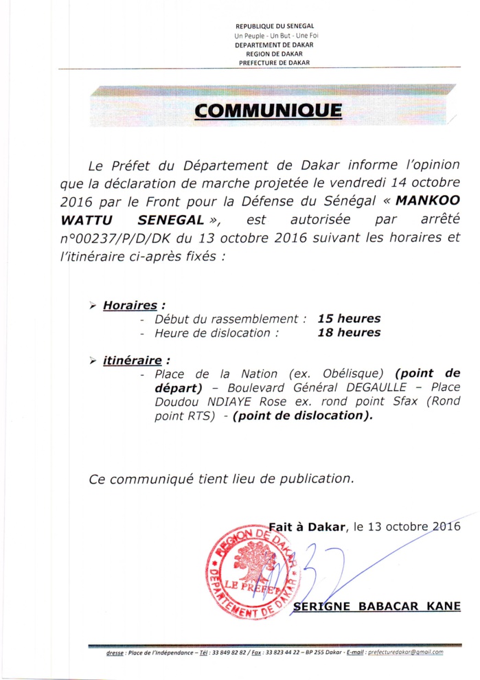 LA MARCHE DE L'OPPOSITION AUTORISÉE
