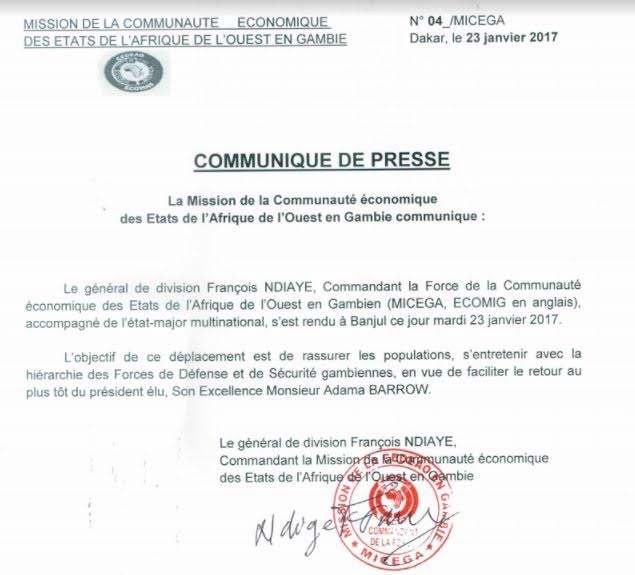 RETOUR D'ADAMA BARROW : Le général de division François Ndiaye à Banjul