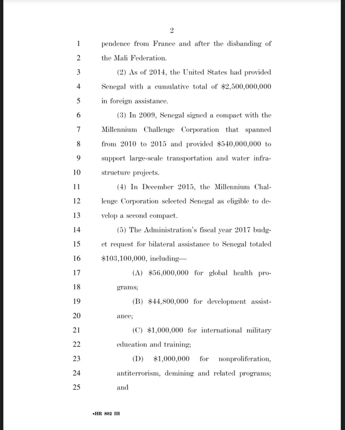Un congressman américain demande la suppression de l'aide des USA au Sénégal Un congressman américain demande la suppression de l'aide des USA au Sénégal
