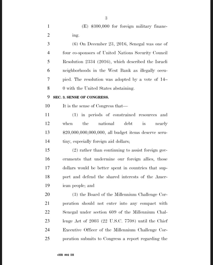 Un congressman américain demande la suppression de l'aide des USA au Sénégal Un congressman américain demande la suppression de l'aide des USA au Sénégal