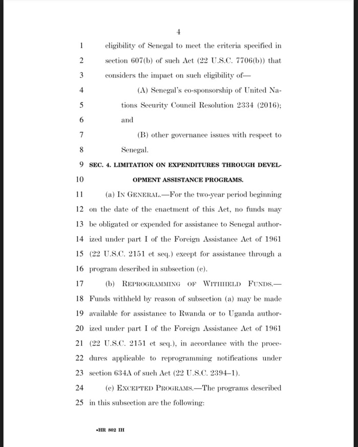 Un congressman américain demande la suppression de l'aide des USA au Sénégal Un congressman américain demande la suppression de l'aide des USA au Sénégal