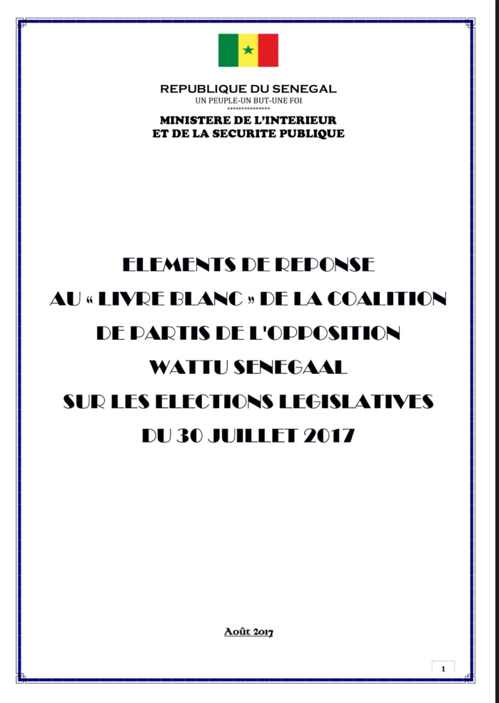 Réponse du ministère de l’Intérieur au livre blanc de la coalition gagnante Wattù Senegaal (DOCUMENTS)