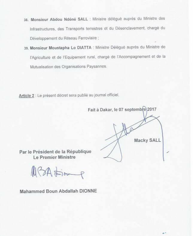 OFFICIEL : La composition du nouveau Gouvernement du Sénégal (DOCUMENTS)