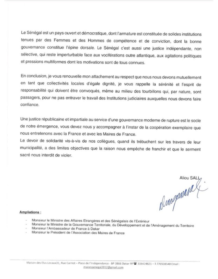 Aliou Sall répond à Anne Hidalgo : L’Ums contre toute ingérence dans les affaires intérieures du Sénégal