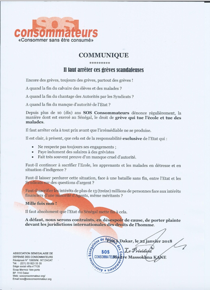 SOS Consommateurs : "Il faut arrêter ces grèves scandaleuses" (DOCUMENT)