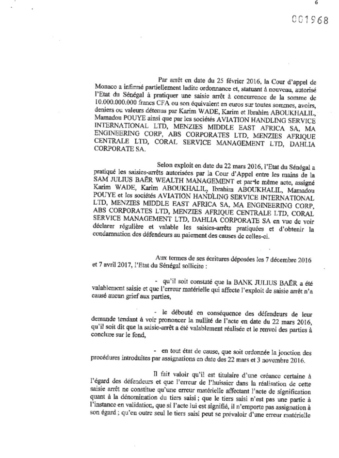 Comptes de Monaco : Karim Wade et Cie déboutés (DOCUMENTS) Comptes de Monaco : Karim Wade et Cie déboutés (DOCUMENTS)