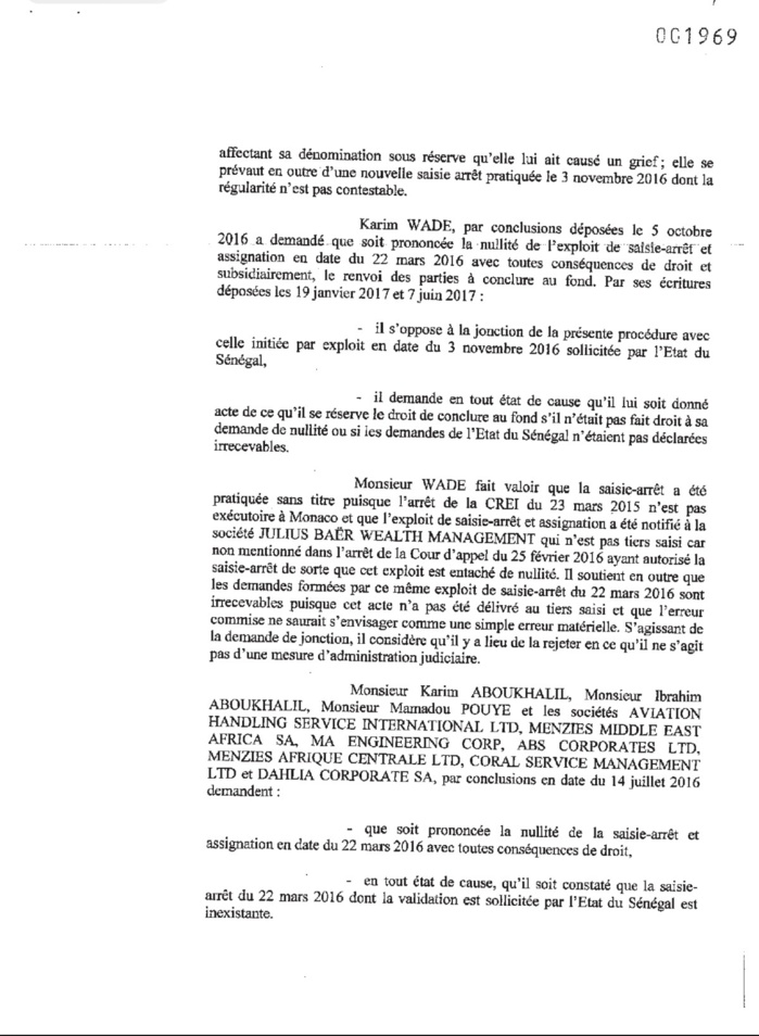 Comptes de Monaco : Karim Wade et Cie déboutés (DOCUMENTS) Comptes de Monaco : Karim Wade et Cie déboutés (DOCUMENTS)