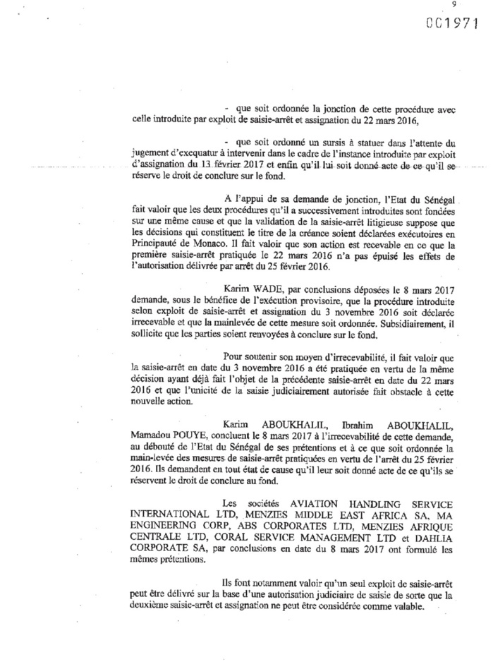 Comptes de Monaco : Karim Wade et Cie déboutés (DOCUMENTS) Comptes de Monaco : Karim Wade et Cie déboutés (DOCUMENTS)