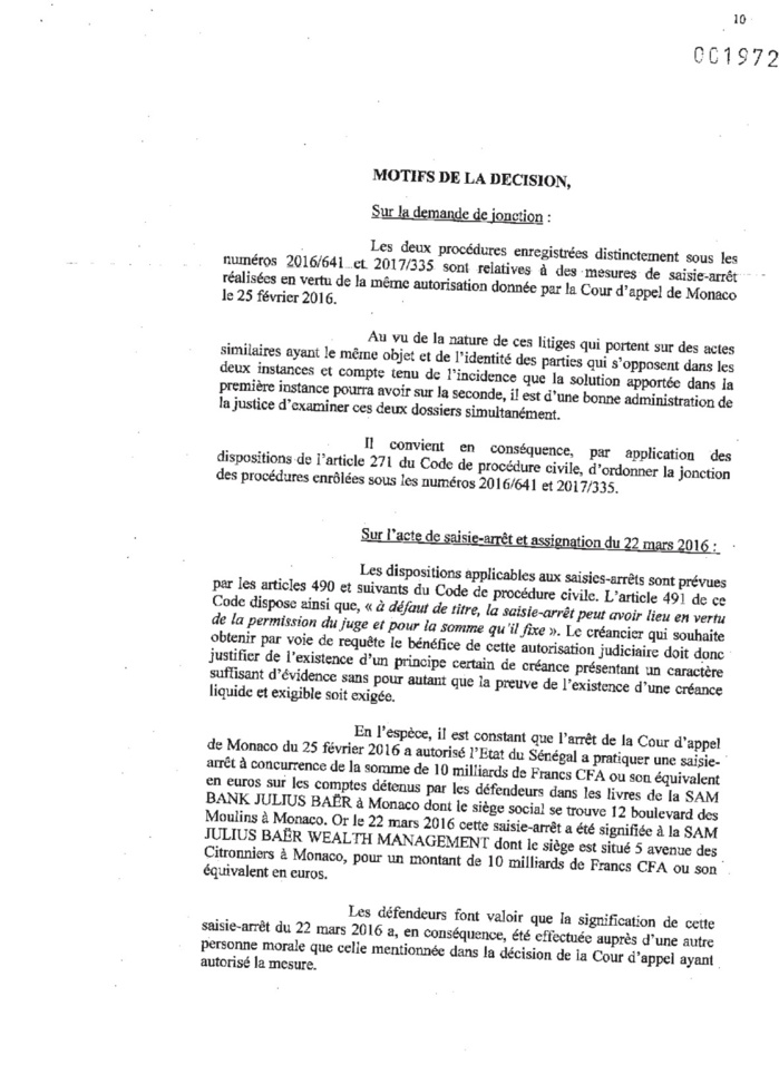 Comptes de Monaco : Karim Wade et Cie déboutés (DOCUMENTS) Comptes de Monaco : Karim Wade et Cie déboutés (DOCUMENTS)