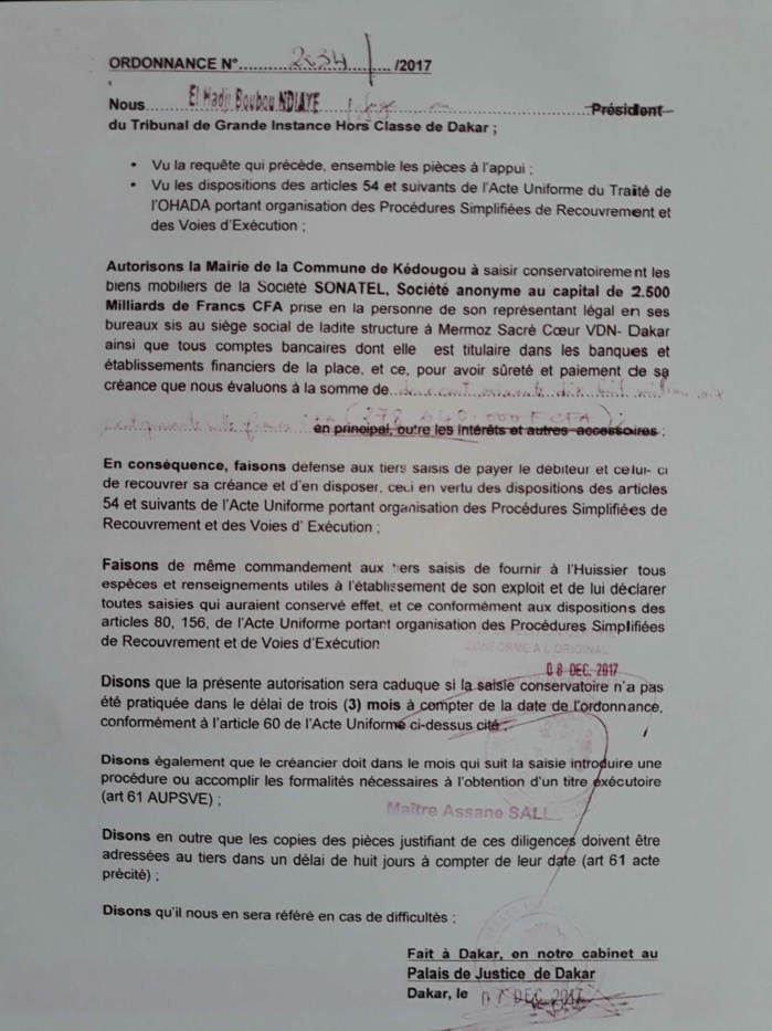 Redevance annuelle : la SONATEL doit 276, 64 millions à la commune de Kédougou (Documents)