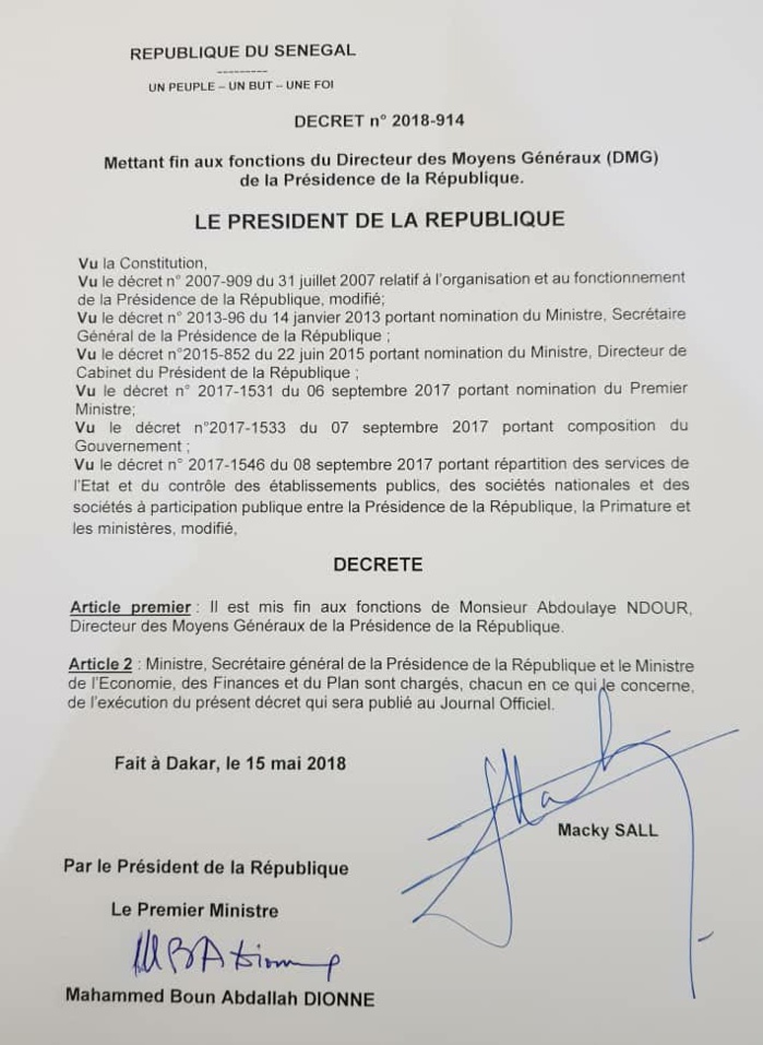 Dégâts collatéraux de l’arrestation du capitaine Dièye : Abdoulaye Ndour, le DAGE de la Présidence, limogé Dégâts collatéraux de l’arrestation du capitaine Dièye : Abdoulaye Ndour, le DAGE de la Présidence, limogé