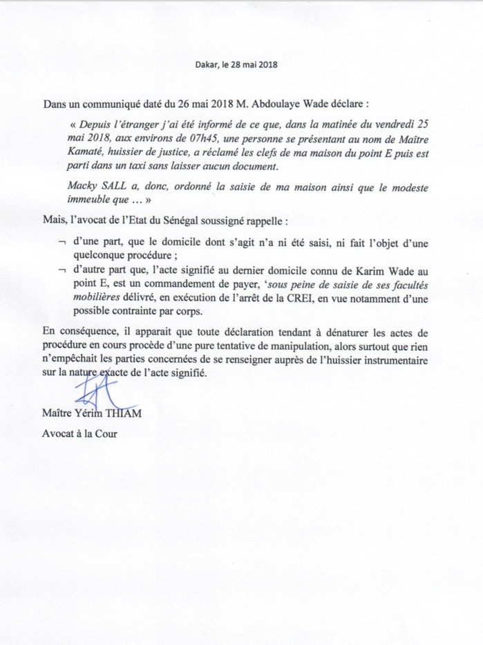 Sortie de Wade sur la saisie des biens de Karim : L’Etat dément et dénonce « une pure tentative de manipulation » Sortie de Wade sur la saisie des biens de Karim : L’Etat dément et dénonce « une pure tentative de manipulation »