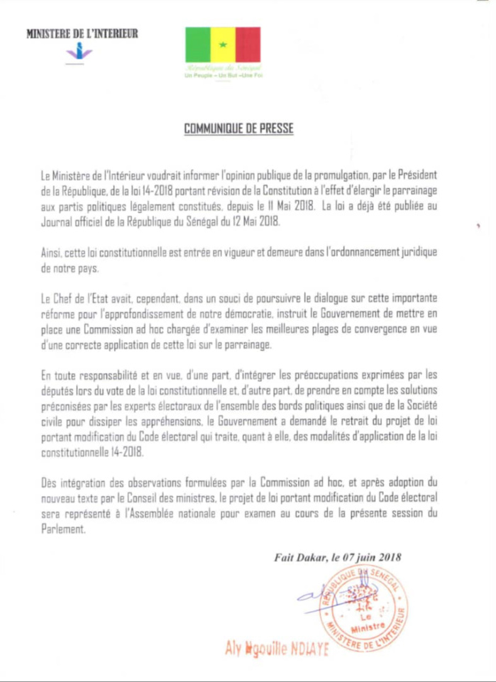 Les Precisions De Aly Ngouille Ndiaye Officiel Afriquemidi Com