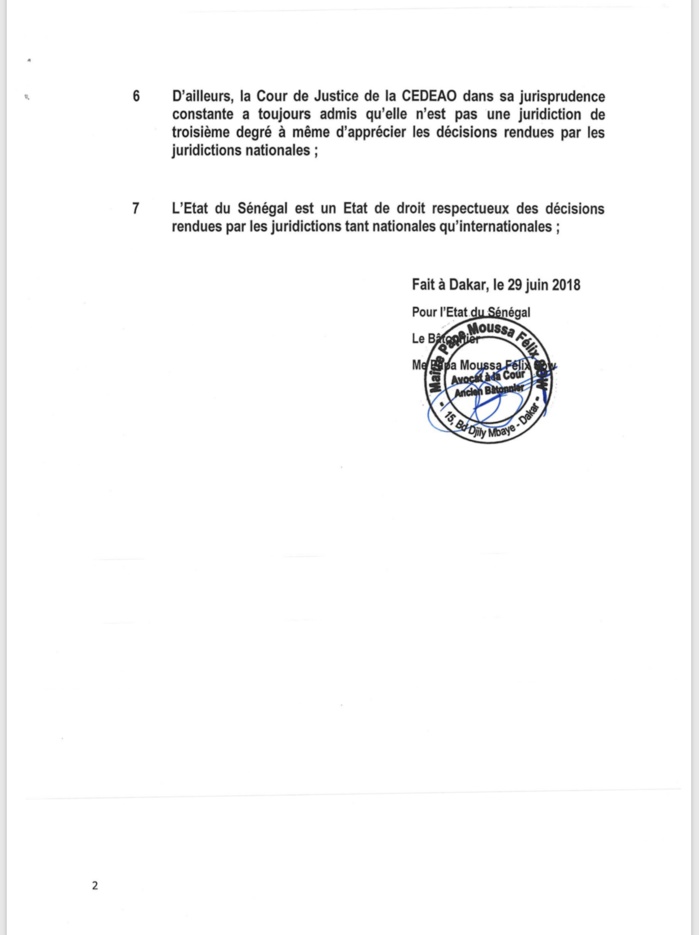 DÉCISION RENDUE PAR LA CEDEAO SUR L’AFFAIRE KHALIFA SALL : Les précisions des avocats de l’Etat du Sénégal (DOCUMENT)
