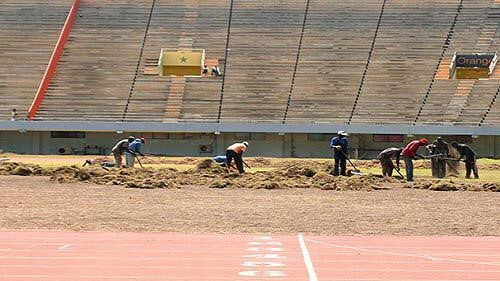 Rénovation : Des jardiniers à pied à d’œuvre pour réhabiliter la pelouse du stade Senghor