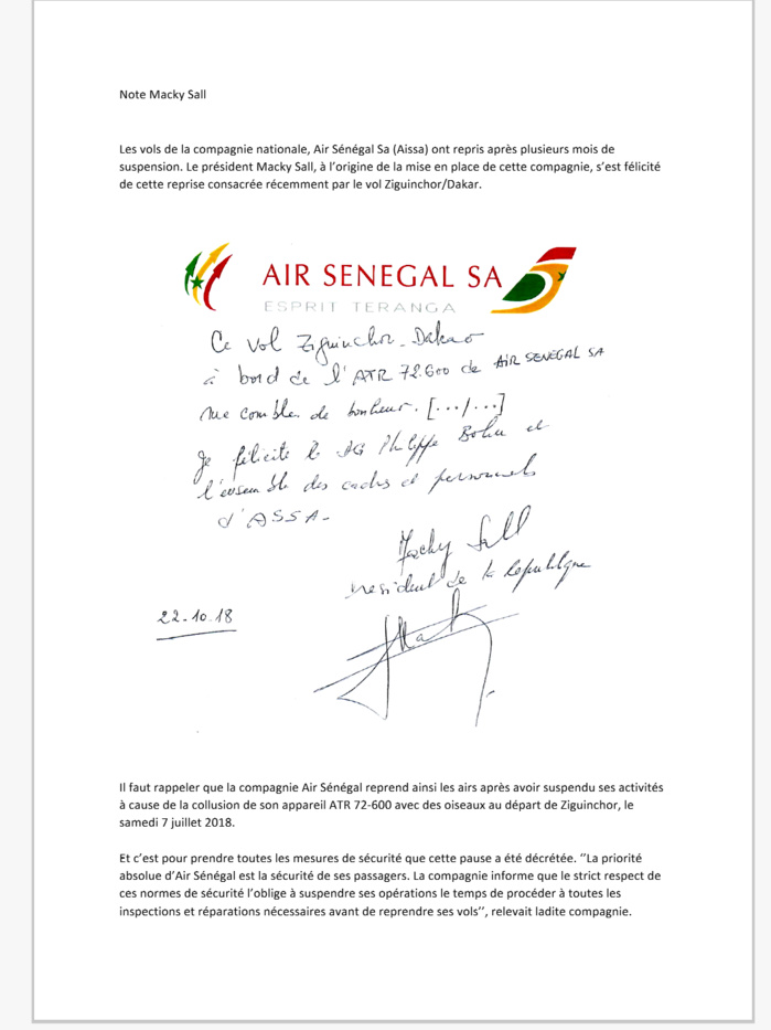 Aviation : Macky Sall ravi de la reprise des vols de Air Sénégal Sa Aviation : Macky Sall ravi de la reprise des vols de Air Sénégal Sa