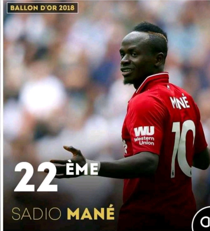 Sadio Mané 22e au classement du Ballon d'Or France Football 2018