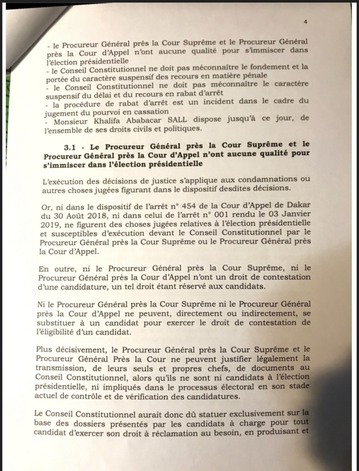 L’intégralité de la requête portant réclamation déposée auprès du Conseil Constitutionnel par le candidat à l'élection présidentielle Khalifa Ababacar Sall (DOCUMENTS)