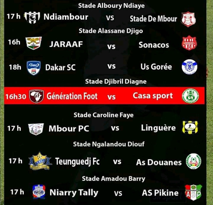 18e journée Ligue 1 : Génération Foot reçoit le Casa Sports, l'As Pikine va à l’assaut de Niary Tally, Teunguedj FC accueille les « Douaniers »