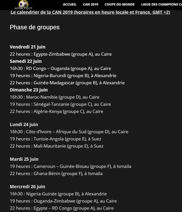 Calendrier de la CAN : Le Sénégal joue la Tanzanie en ouverture le 23 Juin Calendrier de la CAN : Le Sénégal joue la Tanzanie en ouverture le 23 Juin