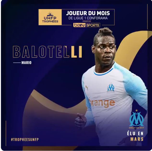Ligue 1 Trophée UNFP : Mario Balotelli élu joueur du mois de Mars