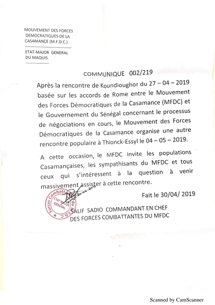 Après Koudiounghor, Salif Sadio appelle à une rencontre populaire à Thionk Essyl