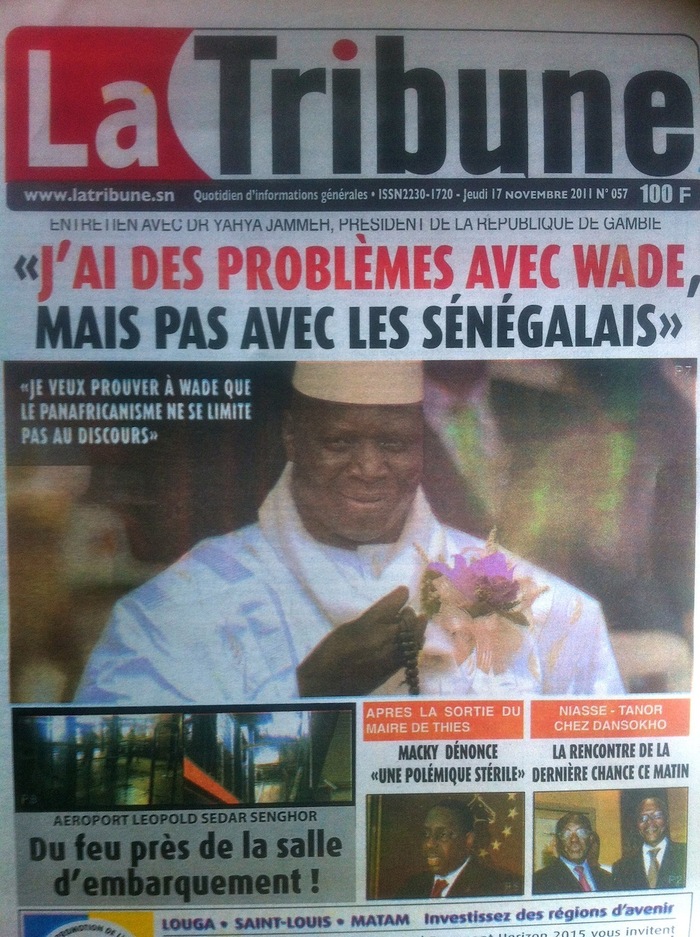 Revue de presse - La Tribune: Yahya Jammeh: "J'ai des problèmes avec Wade mais pas avec les Sénégalais."