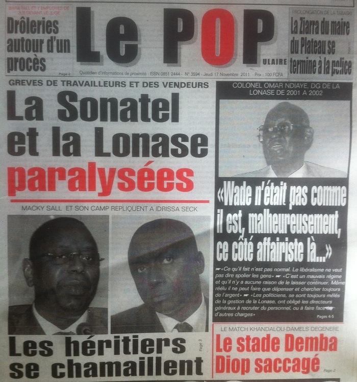 Revue de presse - Le POPulaire: Grèves de travailleurs et des vendeurs: La Sonatel et la Lonase paralysées