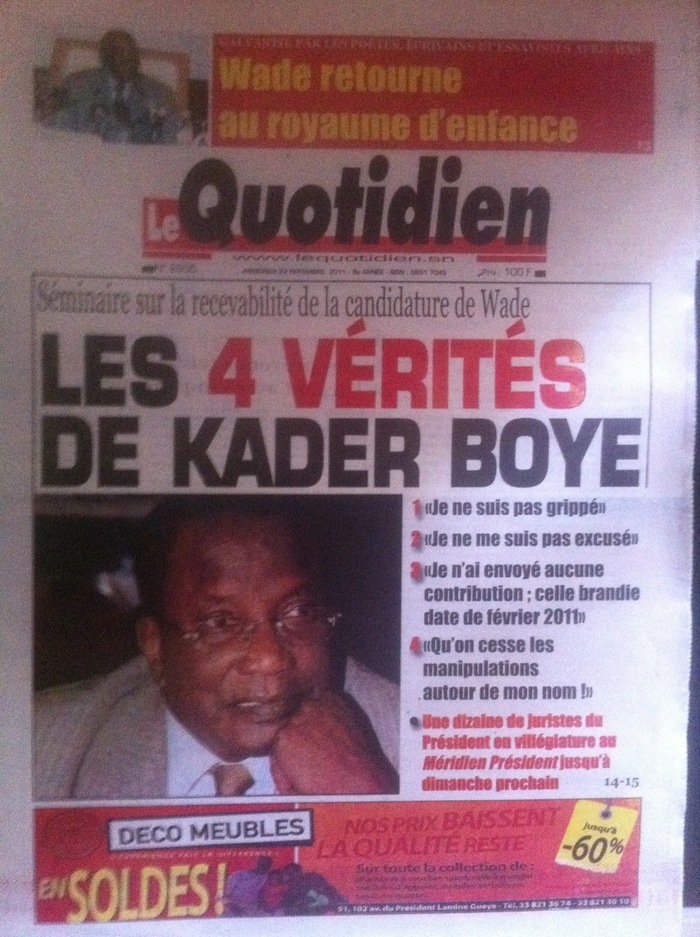 Revue de presse - Le Quotidien : Wade retourne au royaume d'enfance