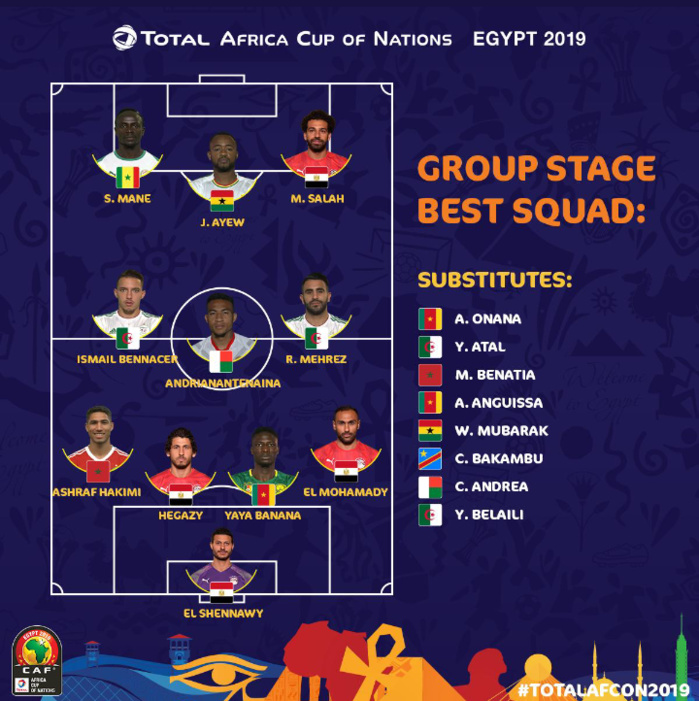 CAN 2019 : Sadio Mané et Salah dans l'équipe type de la phase de groupe