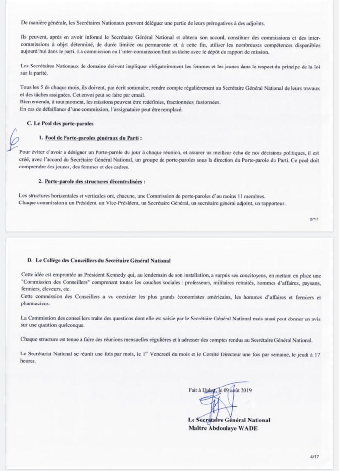 PDS / Wade forme un nouveau Secrétariat National : Karim Wade en pôle position, Oumar Sarr et Cie virés (DOCUMENTS) PDS / Wade forme un nouveau Secrétariat National : Karim Wade en pôle position, Oumar Sarr et Cie virés (DOCUMENTS)