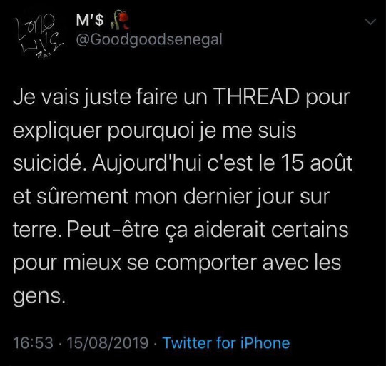 Un tweet suicidaire affole la twittosphère sénégalaise : réelle envie suicidaire ou tentative d’arnaque ?