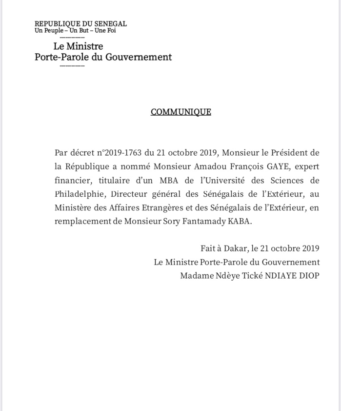 Urgent / Macky Sall limoge Sory Kaba. (Décret présidentiel) Urgent / Macky Sall limoge Sory Kaba. (Décret présidentiel)