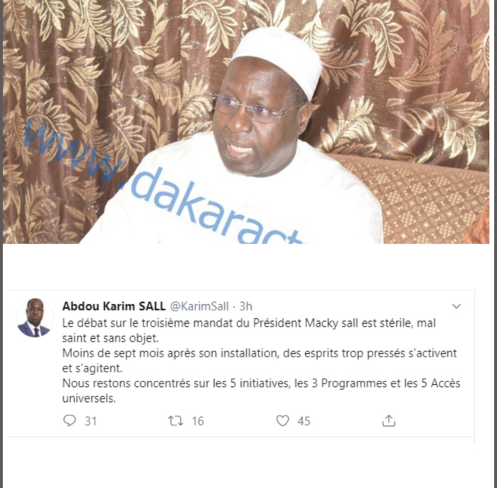 Abdou Karim Sall : ‘’Le débat sur le troisième mandat du Président Macky Sall est stérile’’