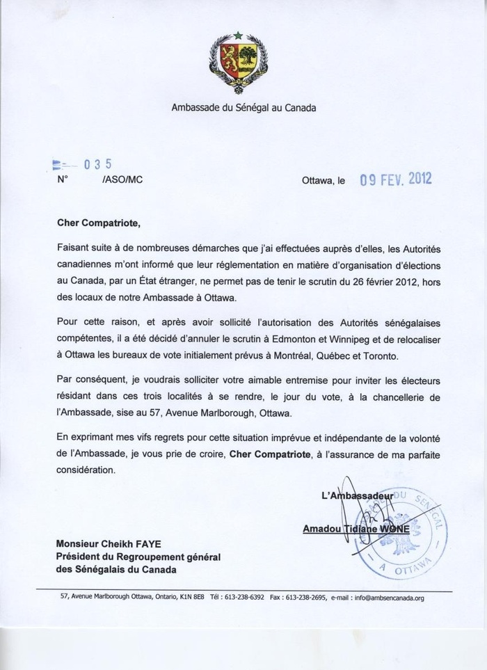 Suppression de tous les bureaux de vote dans les autres villes pour confiner le vote à Ottawa: les Sénégalais du Canada protestent