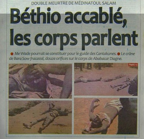 Voici les corps des deux thiantacounes tués. Le crane de Bara Sow fracassé, douze orifices sur le corps d'Ababcar Diagne