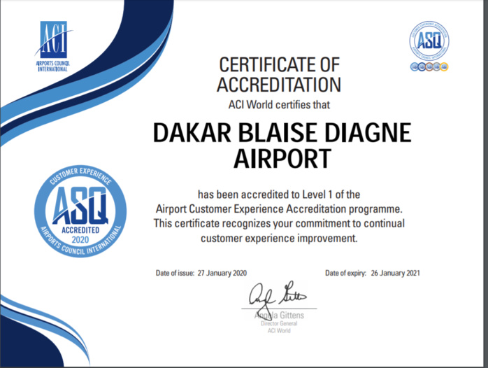 Aéroport de Diass : L'AIBD premier aéroport africain accrédité par ACI monde.