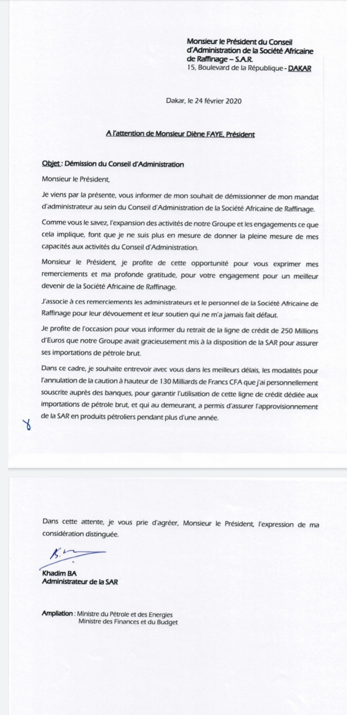 COUP DE TONNERRE / Khadim Bâ démissionne du CA de la SAR et retire sa couverture financière. Jusqu'à quel niveau la survie de la Société est-elle menacée ? COUP DE TONNERRE / Khadim Bâ démissionne du CA de la SAR et retire sa couverture financière. Jusqu'à quel niveau la survie de la Société est-elle menacée ?
