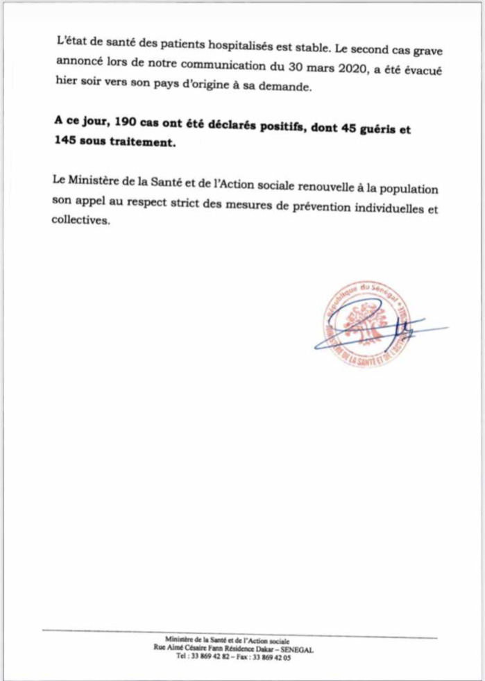 Institut Pasteur de Dakar : 15 nouveaux cas testés positifs au coronavirus, 5 nouveaux guéris.