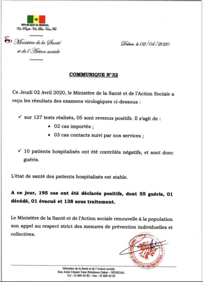 Institut Pasteur : 5 nouveaux cas testés positifs au coronavirus, 10 nouveaux guéris.