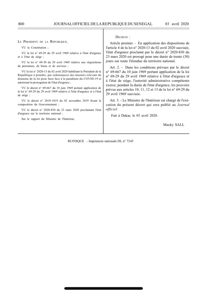 COVID-19 / État d’urgence et couvre-feu : Le décret présidentiel et les arrêtés ministériels prorogeant les durées. (DOCUMENTS)
