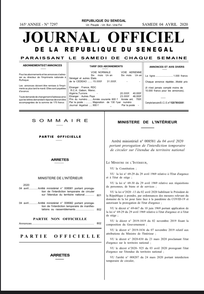 COVID-19 / État d’urgence et couvre-feu : Le décret présidentiel et les arrêtés ministériels prorogeant les durées. (DOCUMENTS)