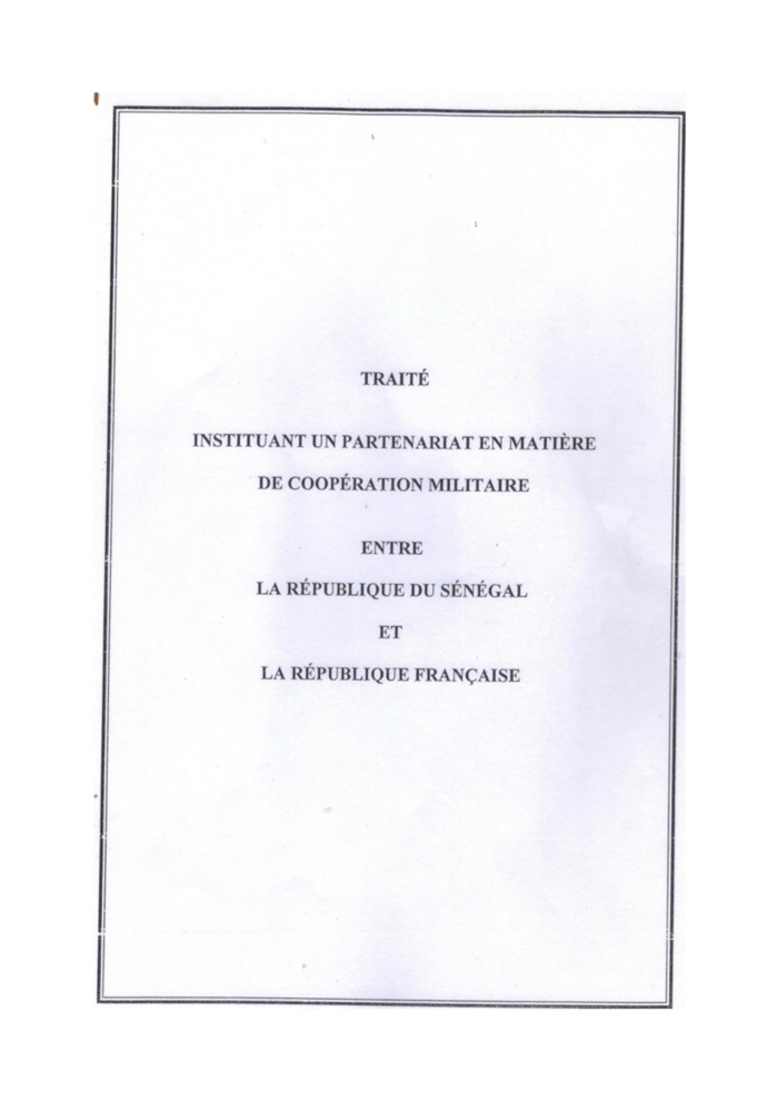 [DOCUMENT] Traité instituant un partenariat en matière de coopération militaire entre la République du Sénégal et la République française