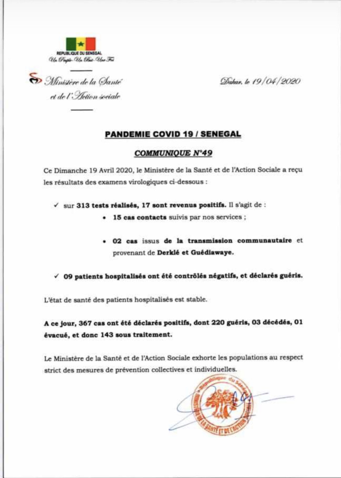 Institut Pasteur : 17 nouveaux cas testés positifs au coronavirus, 9 nouveaux guéris.