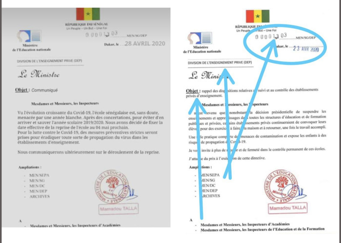 Faux communiqué sur une supposée reprise des cours le 4 Mai : Le ministère de l’Education Nationale dément et dépose une plainte contre X. Faux communiqué sur une supposée reprise des cours le 4 Mai : Le ministère de l’Education Nationale dément et dépose une plainte contre X.