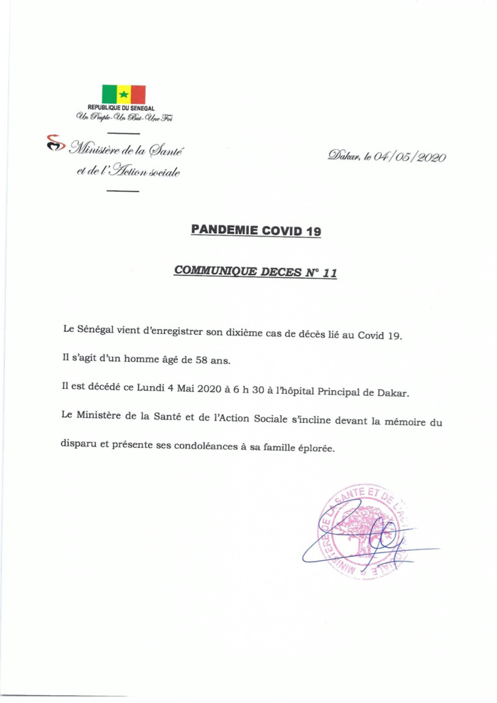 Covid-19 : Décès d’un homme de 58 ans à l’hôpital Principal de Dakar Covid-19 : Décès d’un homme de 58 ans à l’hôpital Principal de Dakar